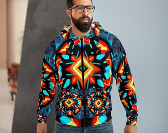 Unisex Zip Hoodie (AOP) Super Cool Crazy Psychedelic Colorful Kaleidoscope Print Design Guaranteed To Stand Out In A Crowd! Polyester Fleece