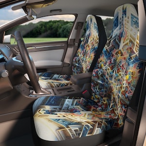 Colorful Geometric Car Seat Covers, Unique Car Accessories, Auto Decor, Cool Gift for Car Lovers, Road Trip Essentials