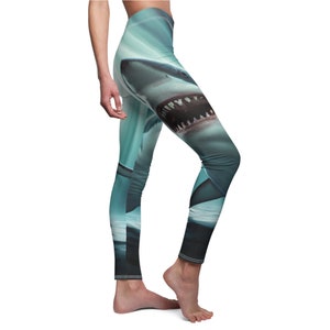 Fantastic Amazing Shark Leggings (AOP) Stretchy Spandex Exercise Lady Legs Whacky Shark Rave Ready Party Pants Great Gift For Girlfriend