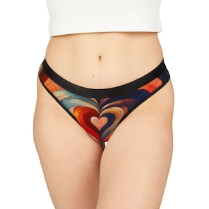Artistic Heart Print Women&#39;s Thongs, Colorful Lingerie, Valentine&#39;s Day Gift, Romantic Underwear, Cute Everyday Panties, Unique Intimates