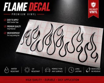 Universal Flame Decal Sticker | Car Flame Vinyl Graphic | Window, Fender & Body Decal | Custom Color Automotive Sticker