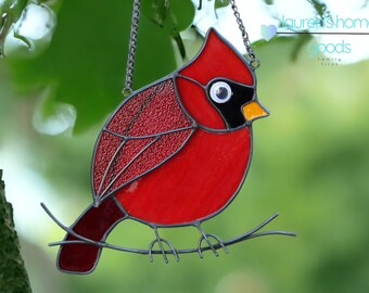Attrape-soleil cardinal à accrocher sur fenêtre Vitrail Attrape-soleil oiseau cardinal à accrocher Attrape-soleil oiseau rouge Décoration d'intérieur Cadeau fête des Mères