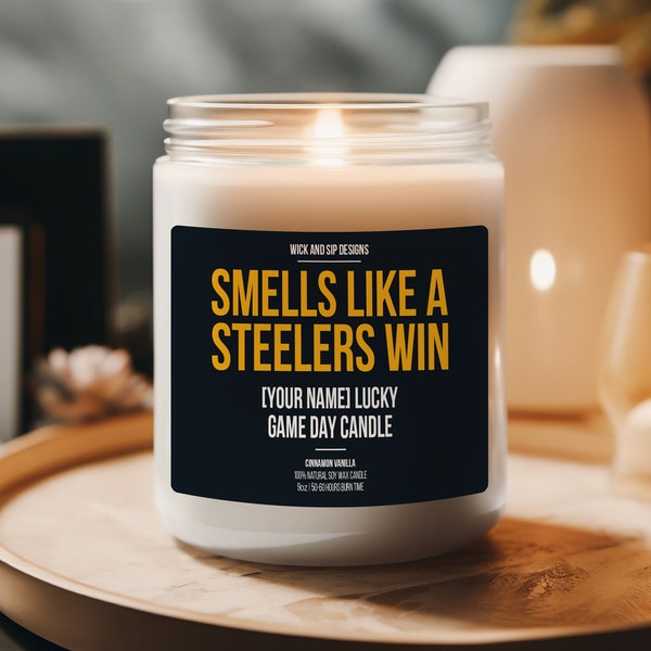 Personalized Smells Like A Steelers Win Candle, Pittsburgh Steelers Custom Gift for Steelers Fan, Game Day Merch, Football Fan Gift