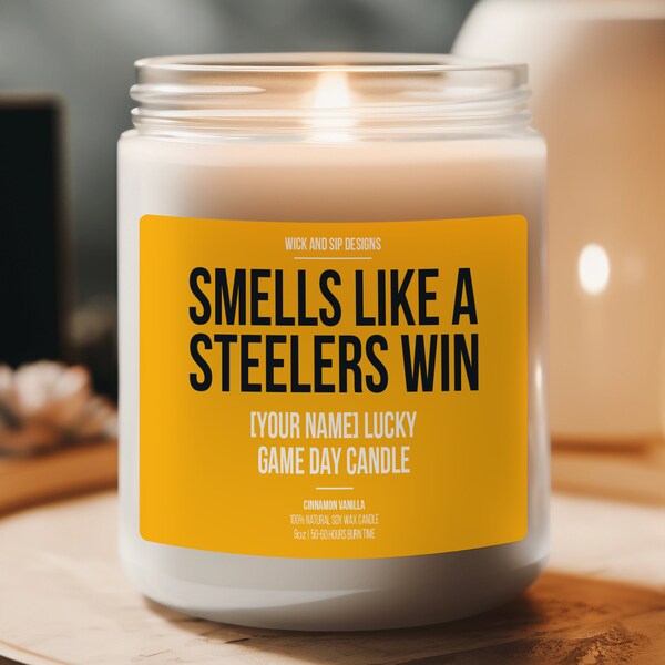 Personalized Smells Like A Steelers Win Candle, Pittsburgh Steelers Candle, Gift for Steelers Fan, Game Day Merch, Football Fan Gift
