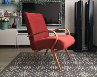 Fauteuil rétro vintage des années 60 Halabala conçu par Jaroslaw Smidek (restauré)