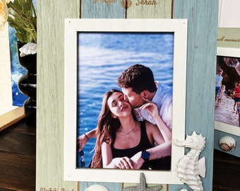 Cornici per foto da spiaggia, Cornici per foto oceaniche, Cornici per foto 5x7, Cornici per foto a conchiglia, Cornice per foto incisa personalizzata, Cornice per matrimonio in spiaggia