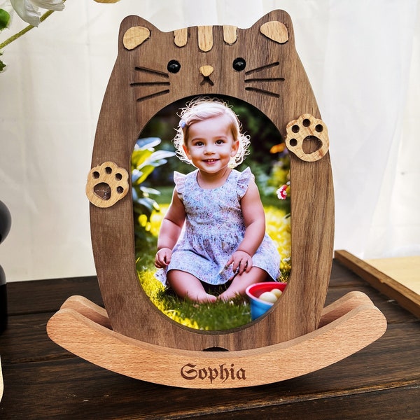 Children's photo frame, cute style, shakeable, Adorable Rocking Children's Photo Frame with Personalized Engraving - Perfect Gift for Baby