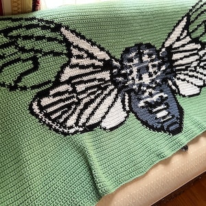 Cigarra fantasma, crochet, trabajo en color, gráfico, afgano, patrón, manta