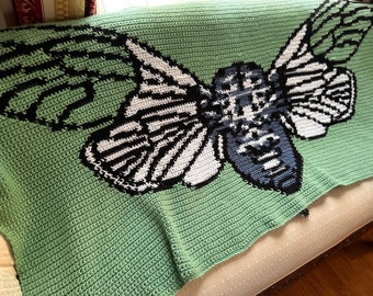 Ghost Cicada, Crochet, Colorwork, Chart, afghan, pattern, blanket