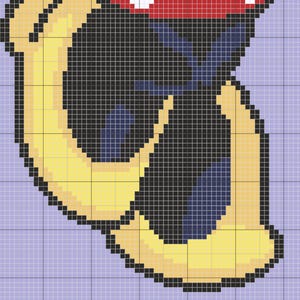 May include: A pair of yellow and orange slippers with a blue and black design. The slippers are on a purple background.