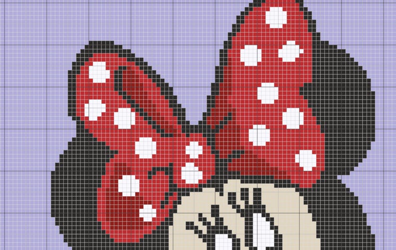 May include: A red and white polka dot bow with black outlines sits on top of a black and white cartoon character's head.