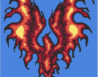 Phoenix on fire Crochet, Colorwork, Chart, afghan, pattern, blanket, graphghan, tapestry crochet