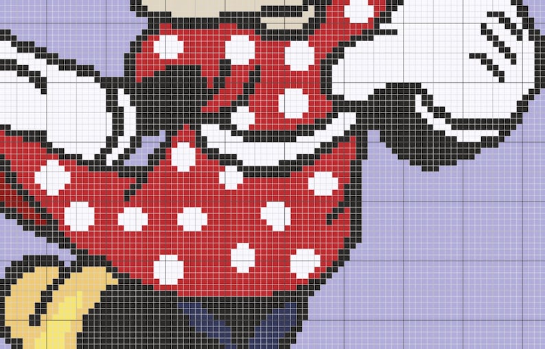 May include: A red dress with white polka dots, black sleeves, and a white collar. The dress is worn by a cartoon character with black hair and white gloves.