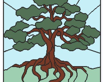 Bonsai, Tree, Conifer, Sunset, Sunrise, Crochet, Colorwork, Chart, afghan, pattern, blanket, graphghan, tapestry crochet