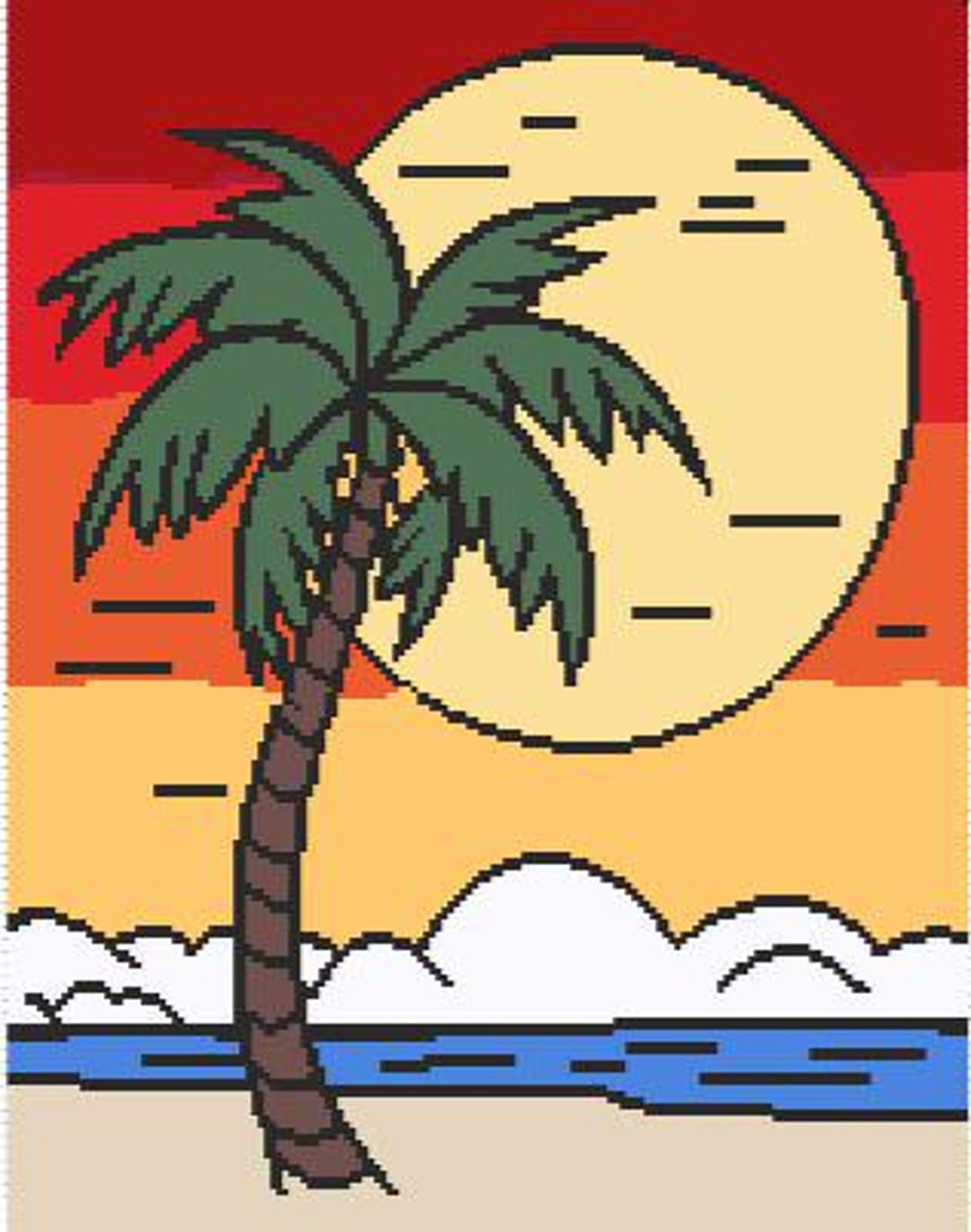 Hawaii, Beach Scape, Crochet, Colorwork, Chart, Afghan, Pattern ...
