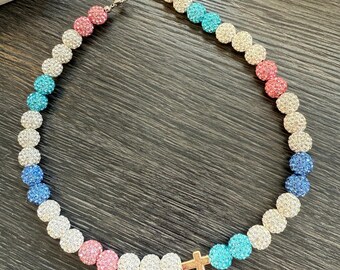 Crystal Baseball Charm Necklace: Faith, Strength, Custom Number (Gold-Tone)