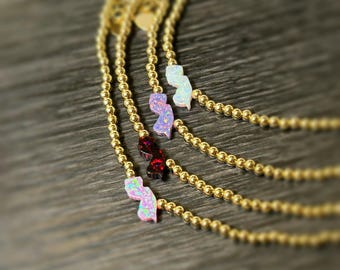 Gold Beaded Bracelet with New Jersey Charm, Stackable State Jewelry