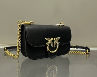 Famosa borsa a tracolla a catena vintage pinko per donna borsa da matrimonio in pelle nera borsa a tracolla in vera pelle stile classico bellissimo uccello da donna