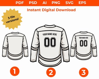 Hockey SVG, Hockey Jersey SVG, White Hockey Jersey Design Files Set, png, pdf, psd, ai, eps, svg