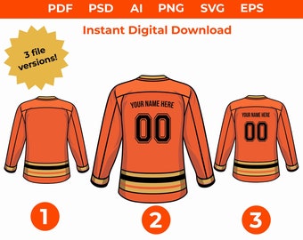 Hockey SVG, Hockey Jersey SVG, Orange Hockey Jersey Design Files Set, png, pdf, psd, ai, eps, svg