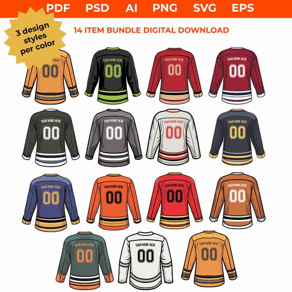 Hockey SVG Bundle, Hockey Jersey SVG, Hockey Jersey Bundle Design Set, png, pdf, psd, ai, eps, svg - 14 file hockey svg pack