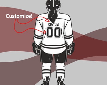Customizable Hockey SVG, Hockey Player SVG, Girl Hockey Player with Customizable Jersey Name and Number, Instant Digital Download
