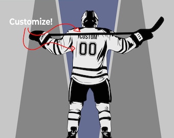Hockey SVG, Hockeyspieler SVG, Hockeyspieler mit anpassbarem Trikot-Namen und Nummer, sofortiger digitaler Download