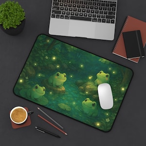 Cute Kawaii Frog Desk Mat, Kawaii Mouse Pad, Whimsical Office Decor, Lofi Desk Accessory, Gaming Desk Cottagecore