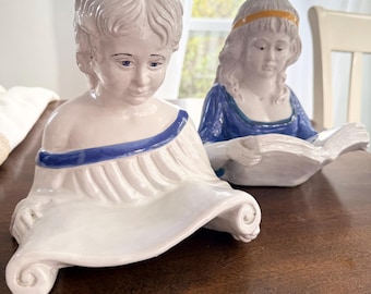 Pair of Vintage Mid Century Ceramic Terracotta Italian Dolfi Busts Bookends