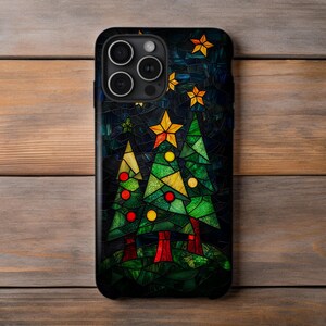 Custodia per telefono con albero di Natale in vetro colorato 3D, cover per iPhone 16 Pro con stelle in mosaico, custodia per Holiday Forest 15 Pro Max, 14 Plus, 13 Mini, 12 11,
