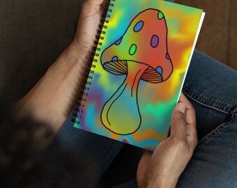 Custom Spiral Notebook or Journal Trippy Mushroom Decoration