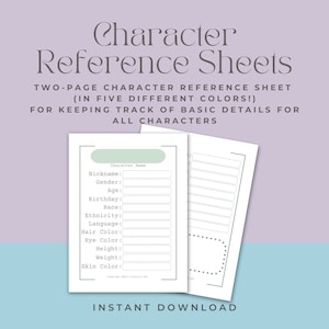Character Worksheets || Digital or Printable Writing Planner, Character Profile, Novel Templates, NaNoWriMo Prep