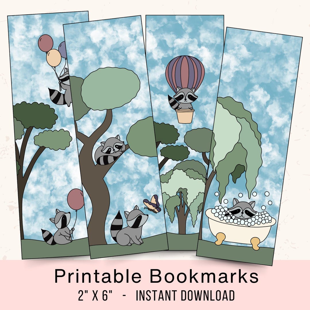 Raccoon Bookmarks || Whimsical Bookmarks || Printable Bookmark ...