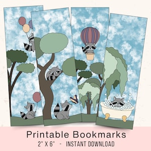 Raccoon Bookmarks || Whimsical Bookmarks || Printable Bookmark || Digital Bookmark || Instant Download for Book Lovers
