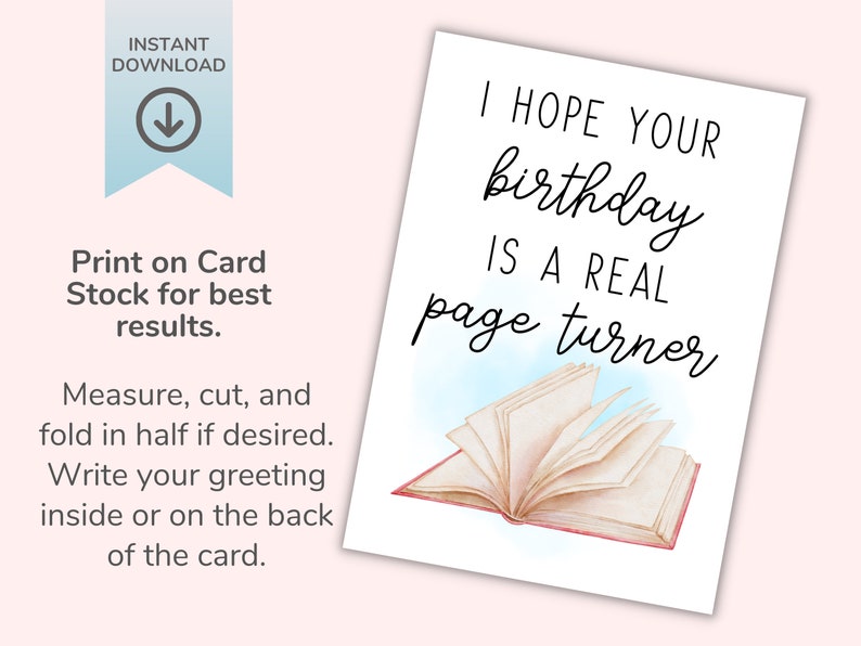 Real Page Turner Printable Birthday Card || Greeting Cards for Book ...