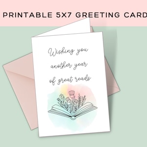 Another Year of Great Reads Printable Birthday Card || Greeting Cards for Book Lovers || Birthday Card for Book Lovers
