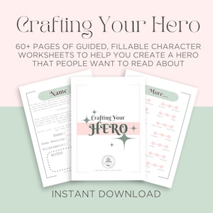Character Workbook || Crafting Your Hero || Digital or Printable Writing Planner, Character Profile, Novel Templates, NaNoWriMo Prep
