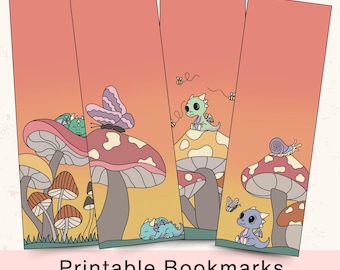 Dragon Bookmarks || Mushroom Bookmarks || Printable Bookmarks || Digital Bookmark || Instant Download for Book Lovers