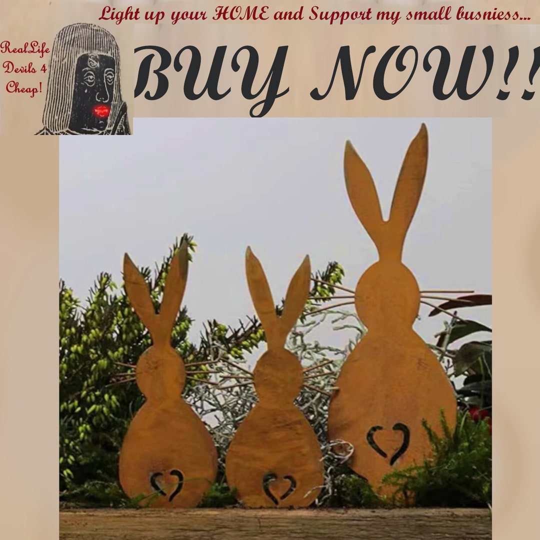 3 for 1 | Rustic Metal Mother and Babies Bunny Rabbit Stakes for Garden ...