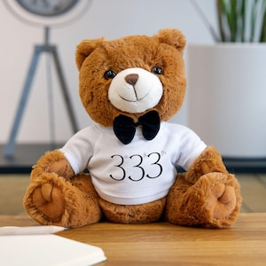 Personalized Teddy Bear, Cute Gift for Kids, Soft Plush Bear with Shirt, Birthday Present, Baby Shower, Comfort Toy, 333 Design