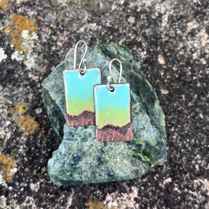 Copper Enamel Earrings Green Turquoise Granola Girl Desert Southwest Gorpcore Aesthetic Natural Earthy Hippie Recycled Mixed Metal Earrings