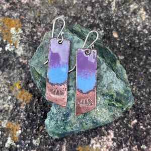 Copper Enamel Earrings purple periwinkle Granola Girl Desert Southwest Gorpcore Aesthetic Natural Earthy Hippie Recycled Mixed Metal Earring