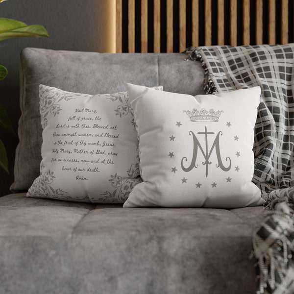 Hail Mary Pillow Cover in Neutral | Catholic Pillow