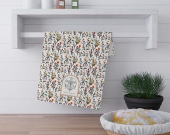 Paño de cocina floral colorido con emblema mariano / Paño de cocina de algodón