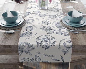 Camino de mesa mariano XL en azul (algodón, poliéster) / Decoración católica para el hogar