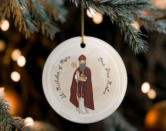 Adorno de cerámica de San Nicolás de Myra / Decoración navideña católica