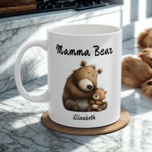 Mama Bear Mug with 1 Cub - Personalized Mother&#39;s Day Gift - Cute Bear Family Coffee Cup - Ceramic Mug 11oz 15oz - Custom Mom and Child Mug