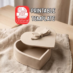 Heart Jewelry Box Slab Template, DIY Clay Slab Printable PDF, Beginner Ceramic Pattern