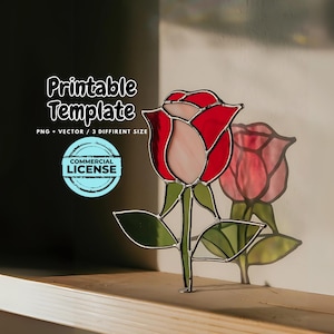 Floral Rose Stained Glass Pattern - Instant Download Digital Stained Glass Template - Easy Floral DIY Stained Glass Pattern Beginner