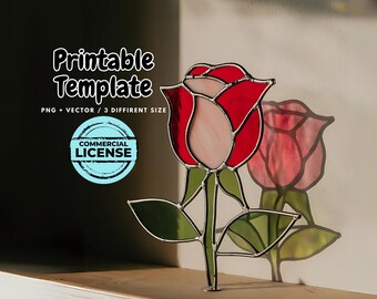 Floral Rose Stained Glass Pattern: Easy DIY Template (Digital Download)
